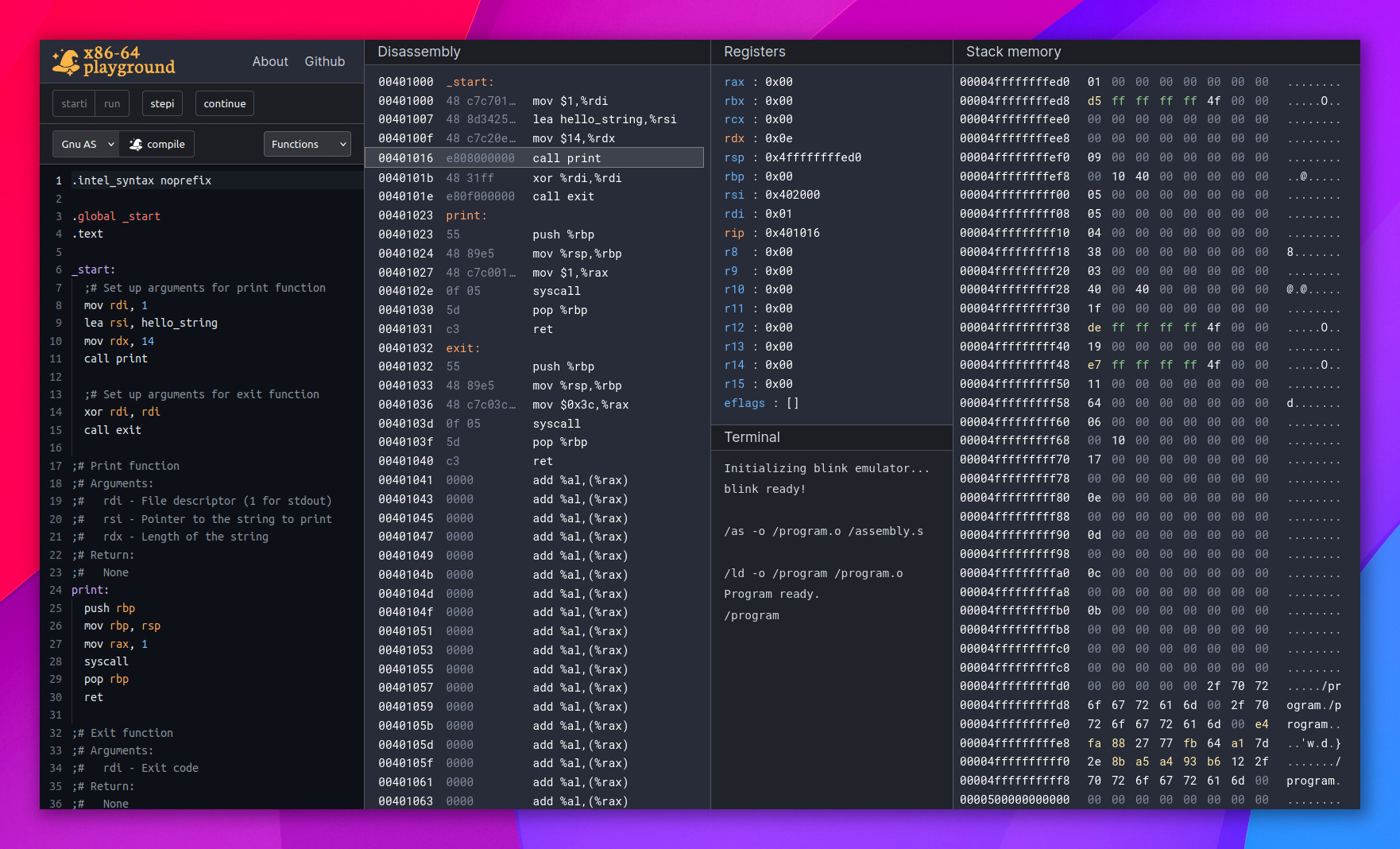 X86 64 playground